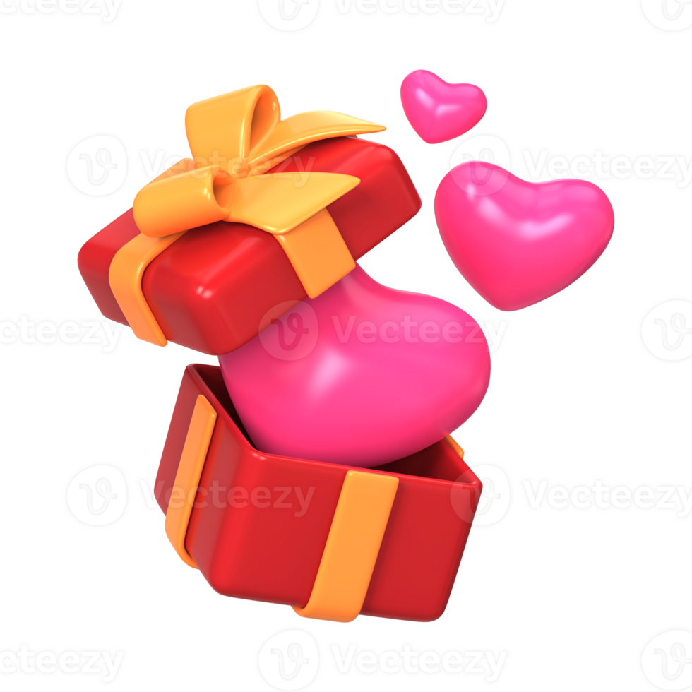 Create a 3D minimalist gift box for Valentine's Day, featuring a delightful composition. Craft a Happy Valentine's Day gift box adorned with hearts in a captivating 3D illustration. png