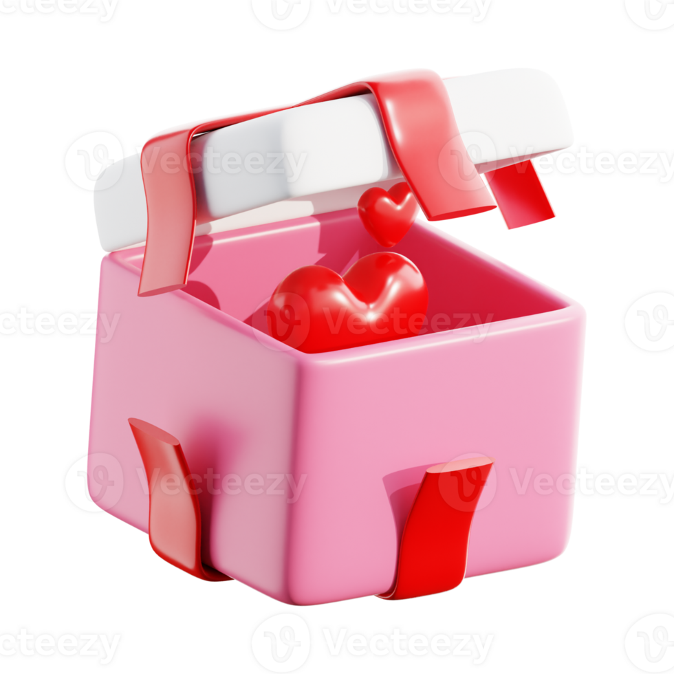 Create a 3D minimalist gift box for Valentine's Day, featuring a delightful composition. Craft a Happy Valentine's Day gift box adorned with hearts in a captivating 3D illustration. png