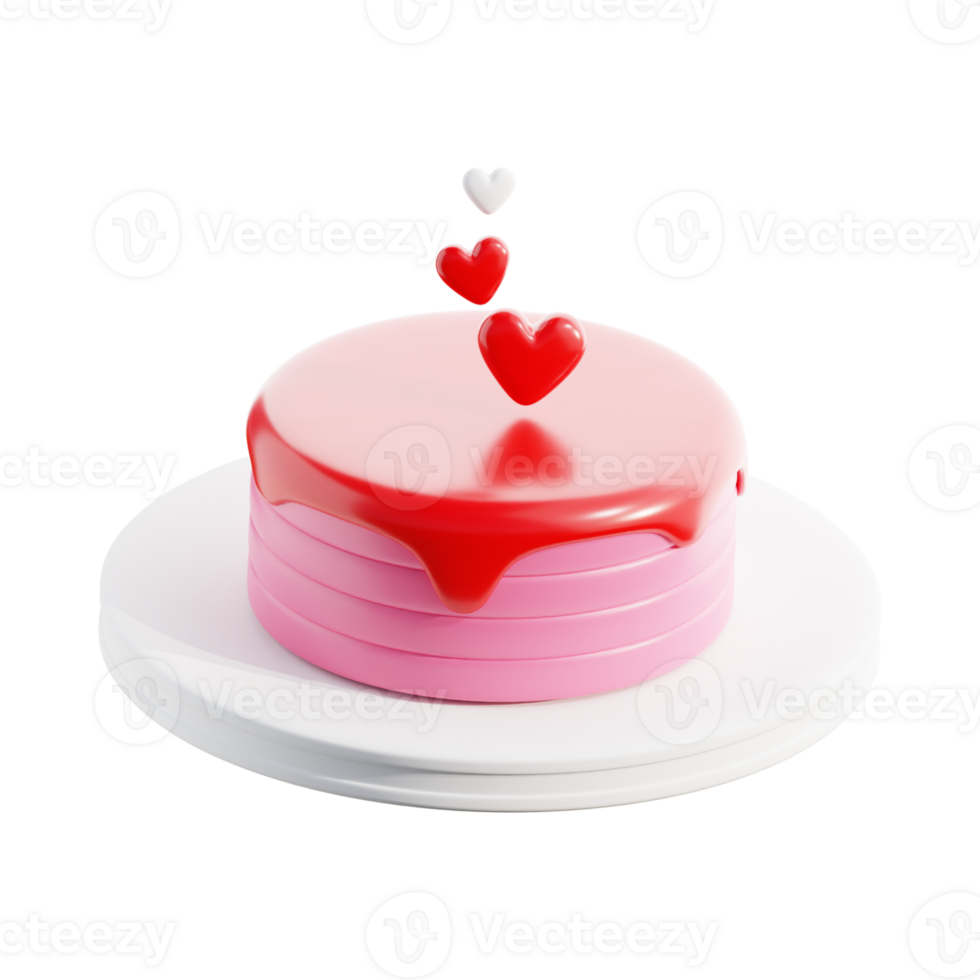 3D illustration of a love-themed cake, featuring elements that evoke a sense of affection and celebration png