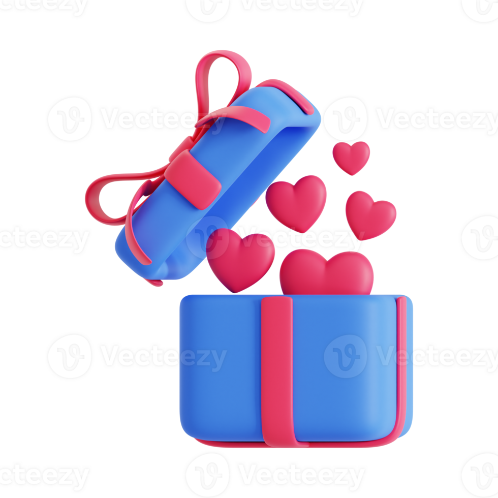 Create a 3D minimalist gift box for Valentine's Day, featuring a delightful composition. Craft a Happy Valentine's Day gift box adorned with hearts in a captivating 3D illustration. png