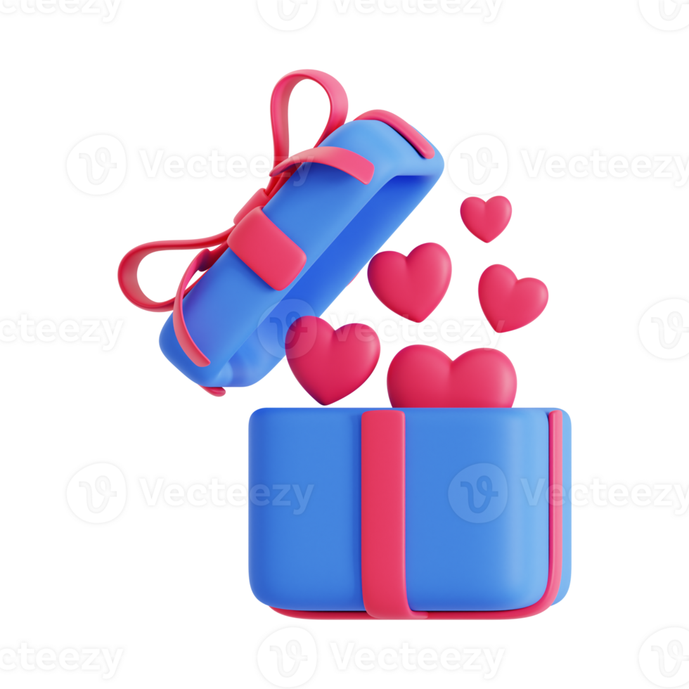 erstellen ein 3d minimalistisch Geschenk Box zum Valentinstag Tag, mit ein herrlich Komposition. Kunst ein glücklich Valentinstag Tag Geschenk Box geschmückt mit Herzen im ein fesselnd 3d Illustration. png