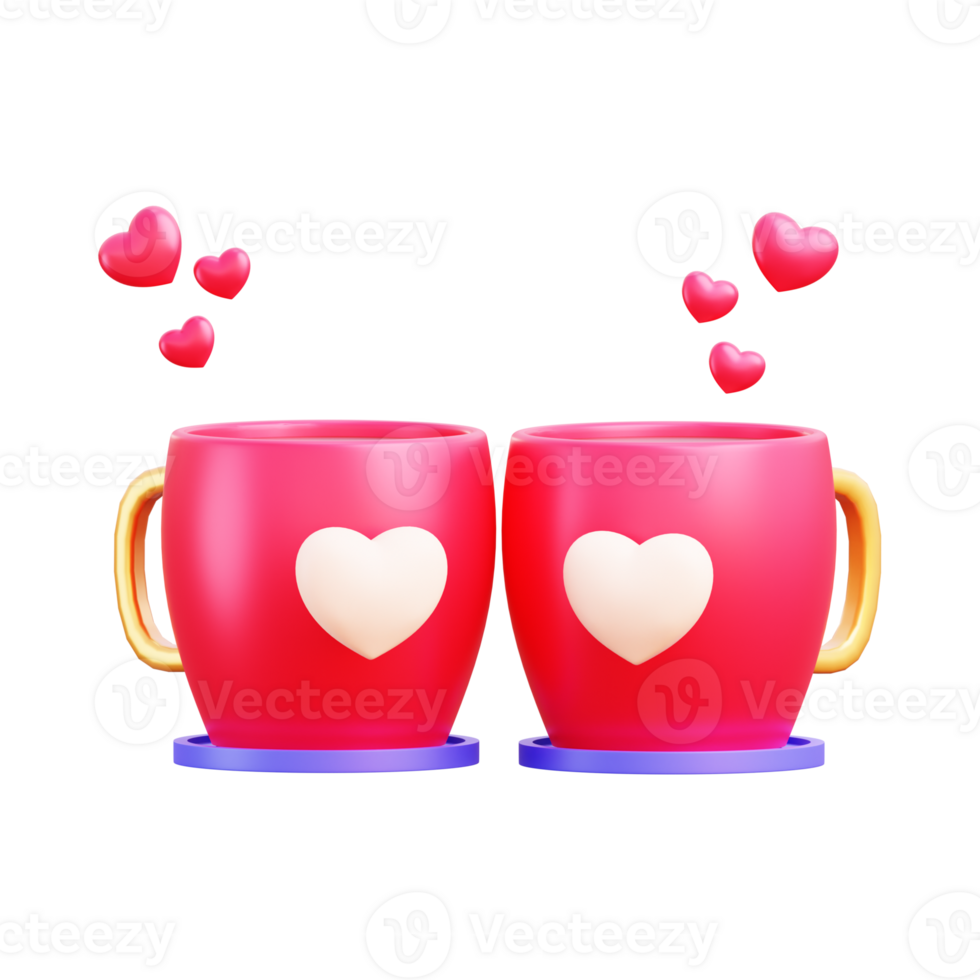 acquerello clipart con un' caffè tazza ornato con cuori per trasmettere un' contento San Valentino giorno tema png