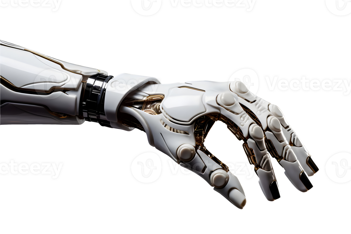 AI generated Robot hand exoskeleton isolated on white background. png