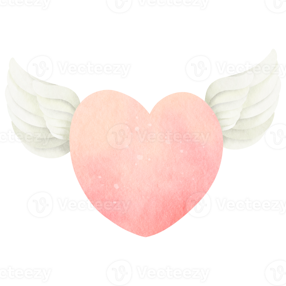 Watercolor heart with wings png