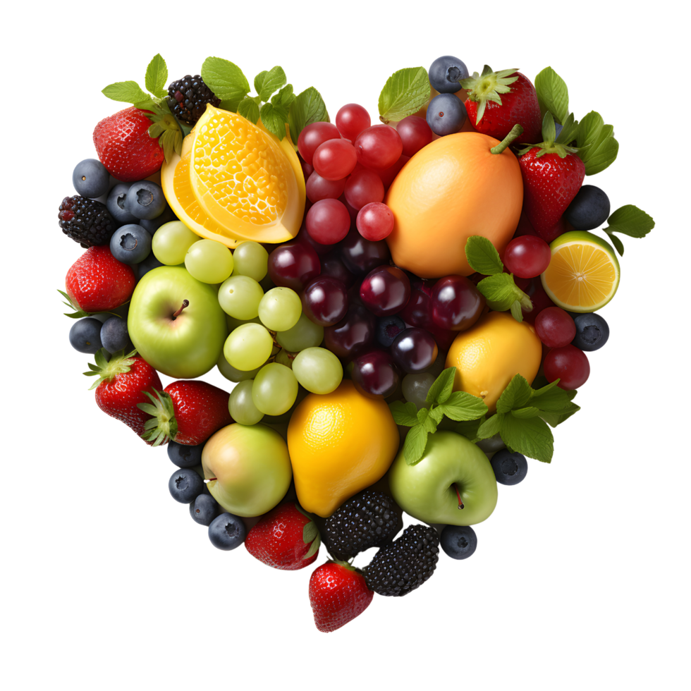 AI generated Mixed Fruit Arrangement in the Shape of Love Heart png