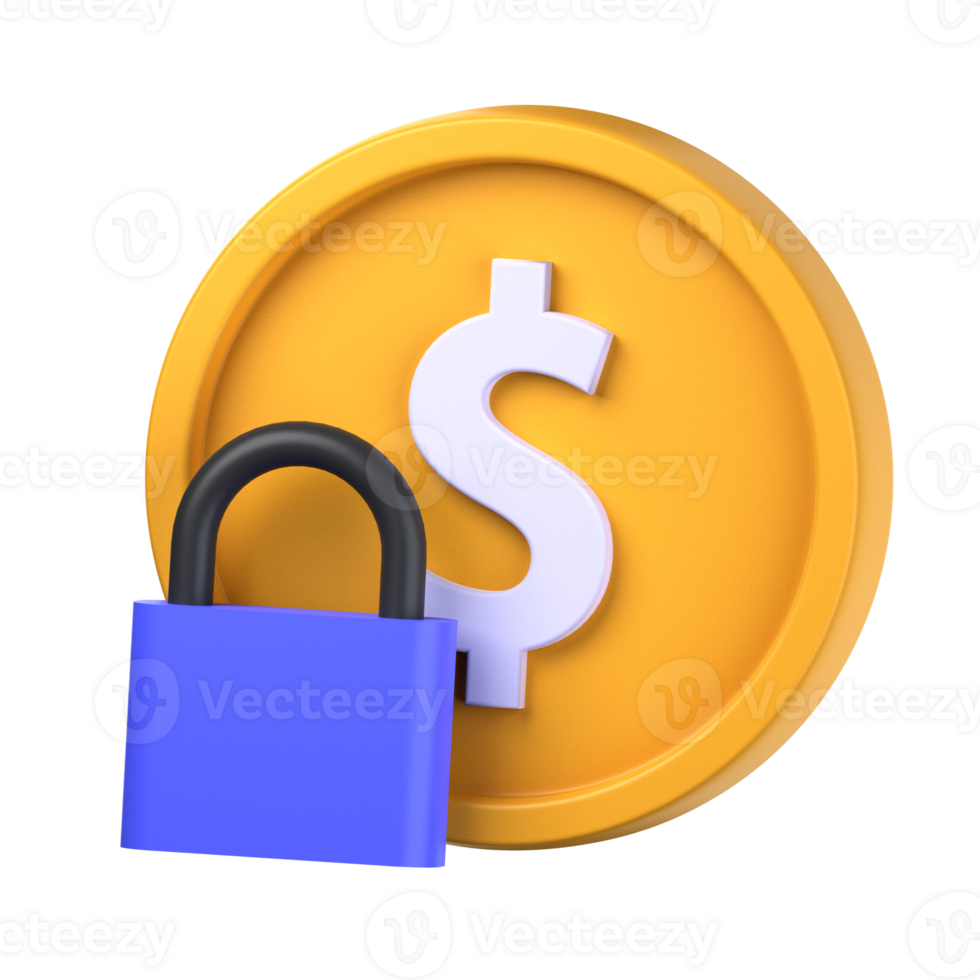 secure money 3d illustration object. 3d secure money of finance concept. money coin dollar. 3d finance vector render icon illustration. png