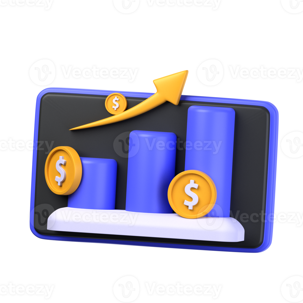 financial growth chart 3d illustration object. 3d financial growth chart of finance concept. Cartoon minimal style. 3d finance vector render icon illustration. png