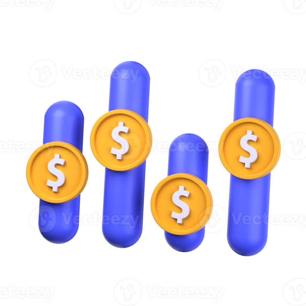 financial chart 3d illustration object. 3d financial cart of finance concept. Cartoon minimal style. 3d finance vector render icon illustration. png