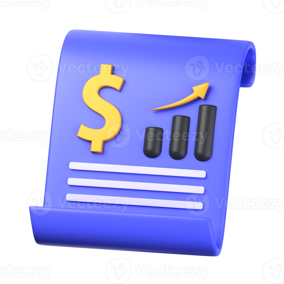 financial report 3d illustration object. 3d financial report of finance concept. growth chart on paper. 3d user finance vector render icon illustration. png