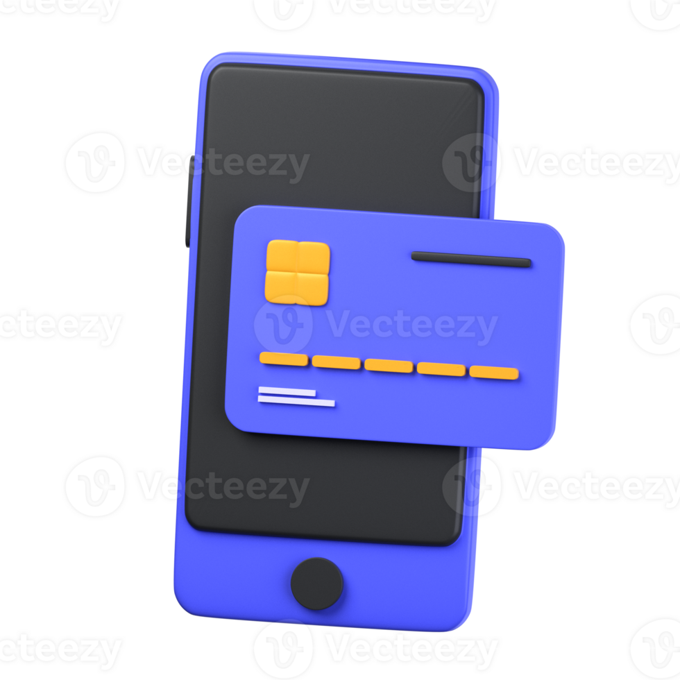 mobile payment 3d illustration object. 3d mobile payment of finance concept. the credit card on a blue smartphone screen. 3d finance vector render icon illustration. png