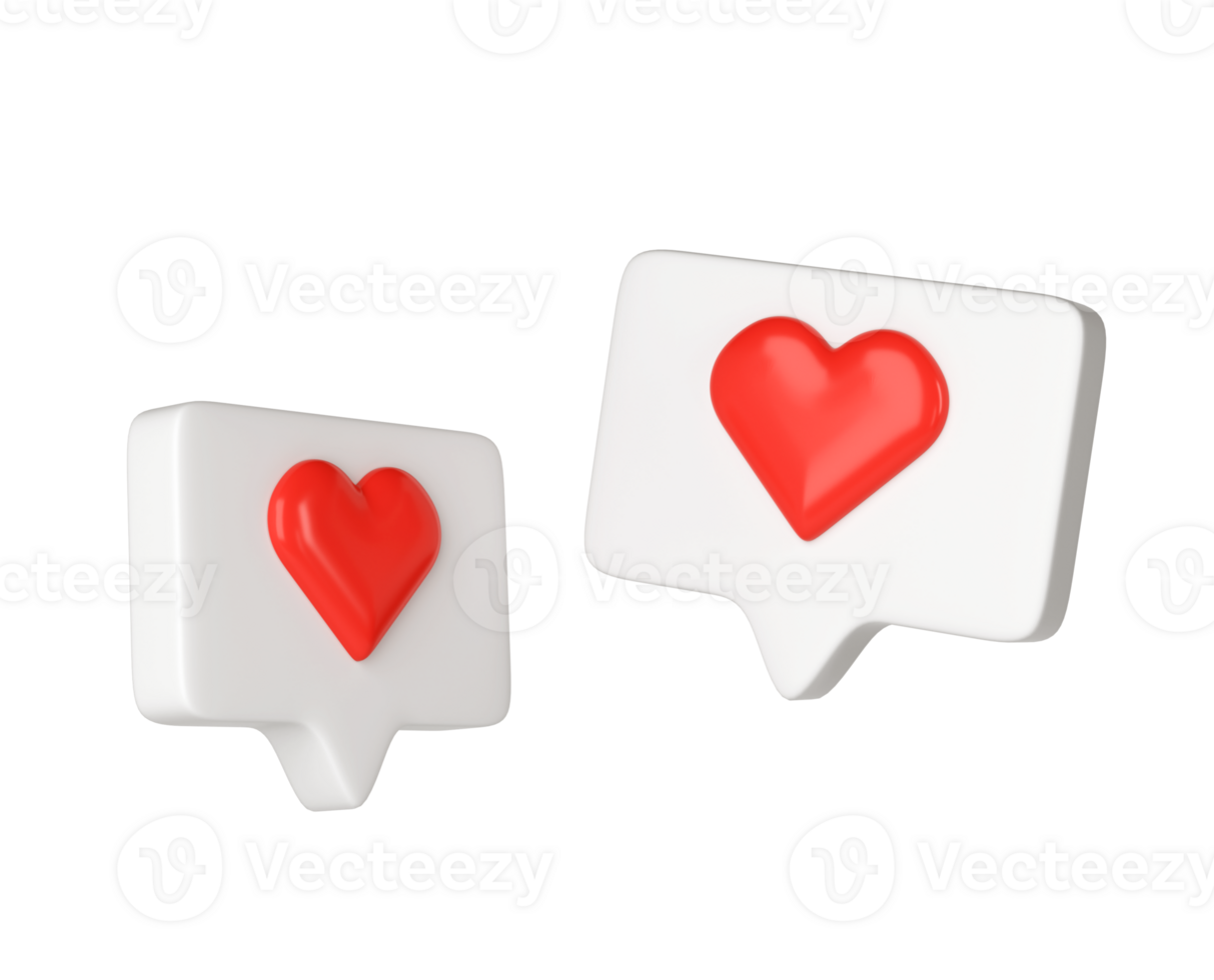 Two 3D social media online platform concept icons, social communication on application. white frames with heart and love emoji. For Valentine, Mother day, Women, wedding, sticker, greeting card png