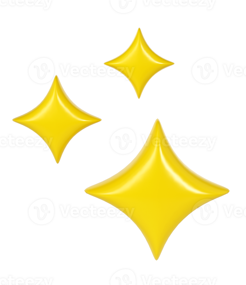 3d winter yellow Christmas stars sparkle. Cute shiny star shaped object element icon. shine symbol isolated on white background illustration png