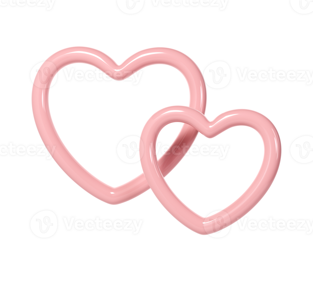 3d two pink glossy heart love frames on white background. Suitable for Valentine day, Mother day, Women day, wedding, sticker, greeting card. February 14th png