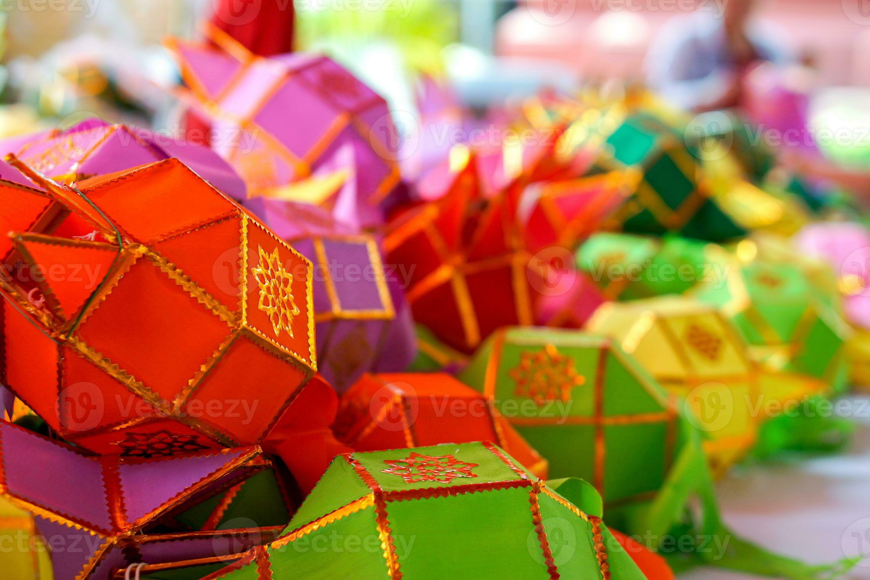 Closeup and crop heap of Thai Lanna style lanterns ready to hang in