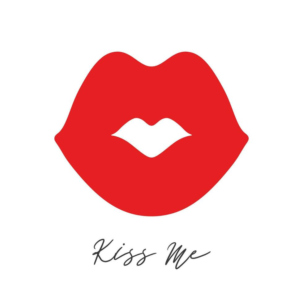 Red Lips on white background and Kiss Me text. Flat icon. vector