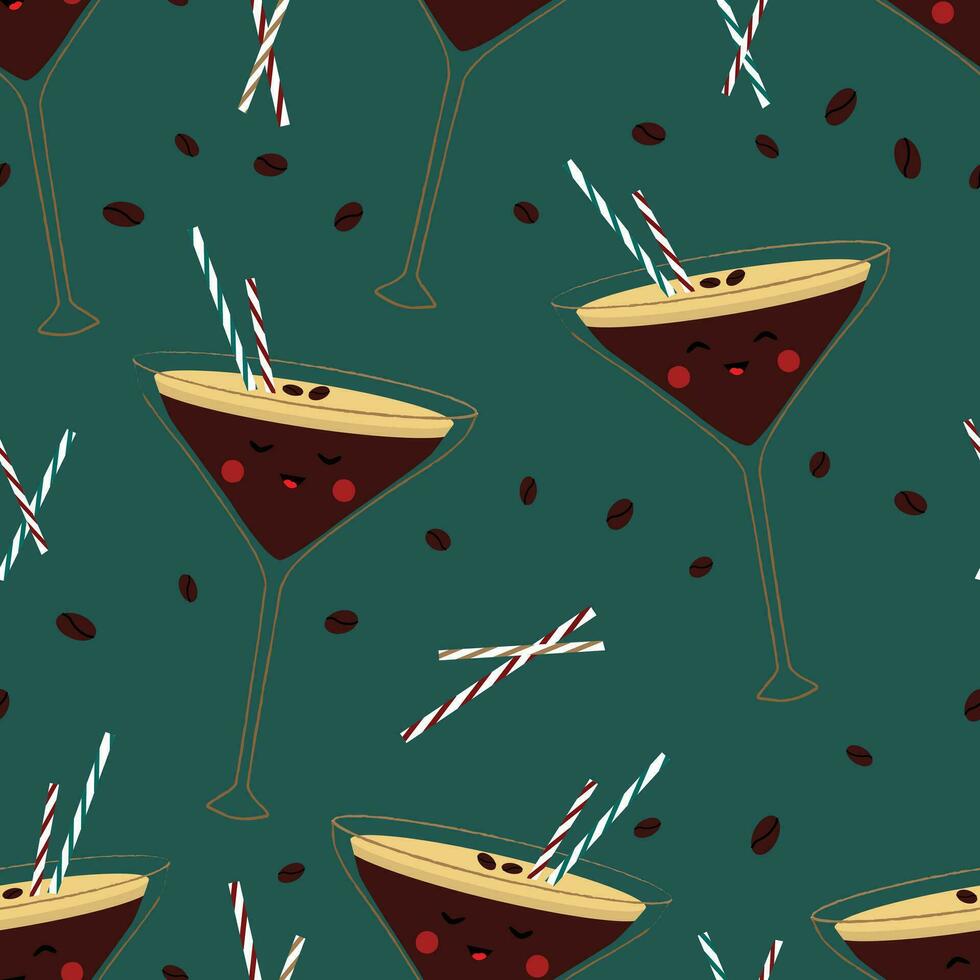 Seamless pattern with espresso martini cocktail in cartoon style vector