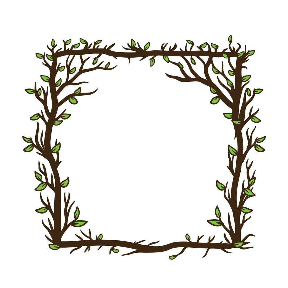 árbol marco, floral cuadrado borde. planta y ramita decoración aislado en blanco antecedentes. negro contorno silueta. decorativo Clásico de miedo elemento con hoja. oscuro bosque concepto. vector