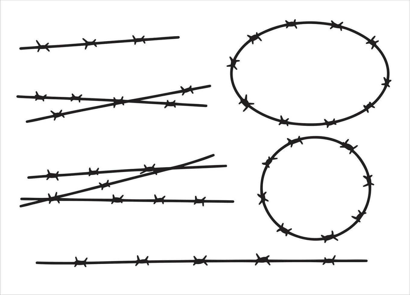 Barbed Wire. Barbwire chain boundary. Sharp spike chain. Security and protection. Military border, element of army camp and jail, prison. Border and barrier vector
