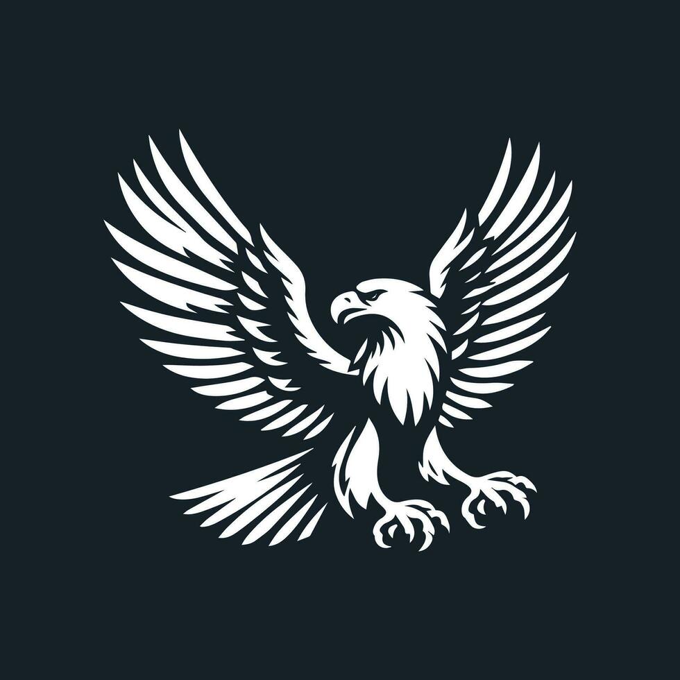 Eagle vector design template. Eagle head with wings isolated on dark background.