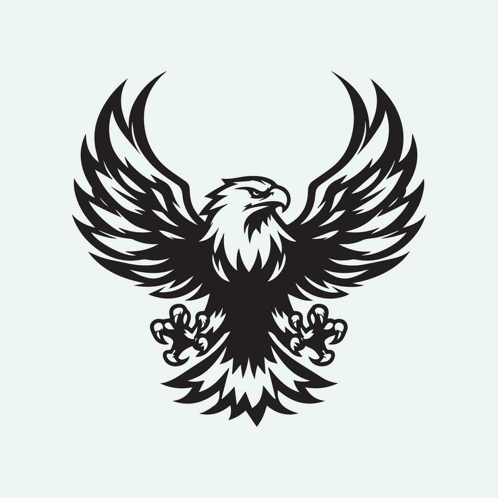 Eagle head with wings and shield on white background. Vector illustration.