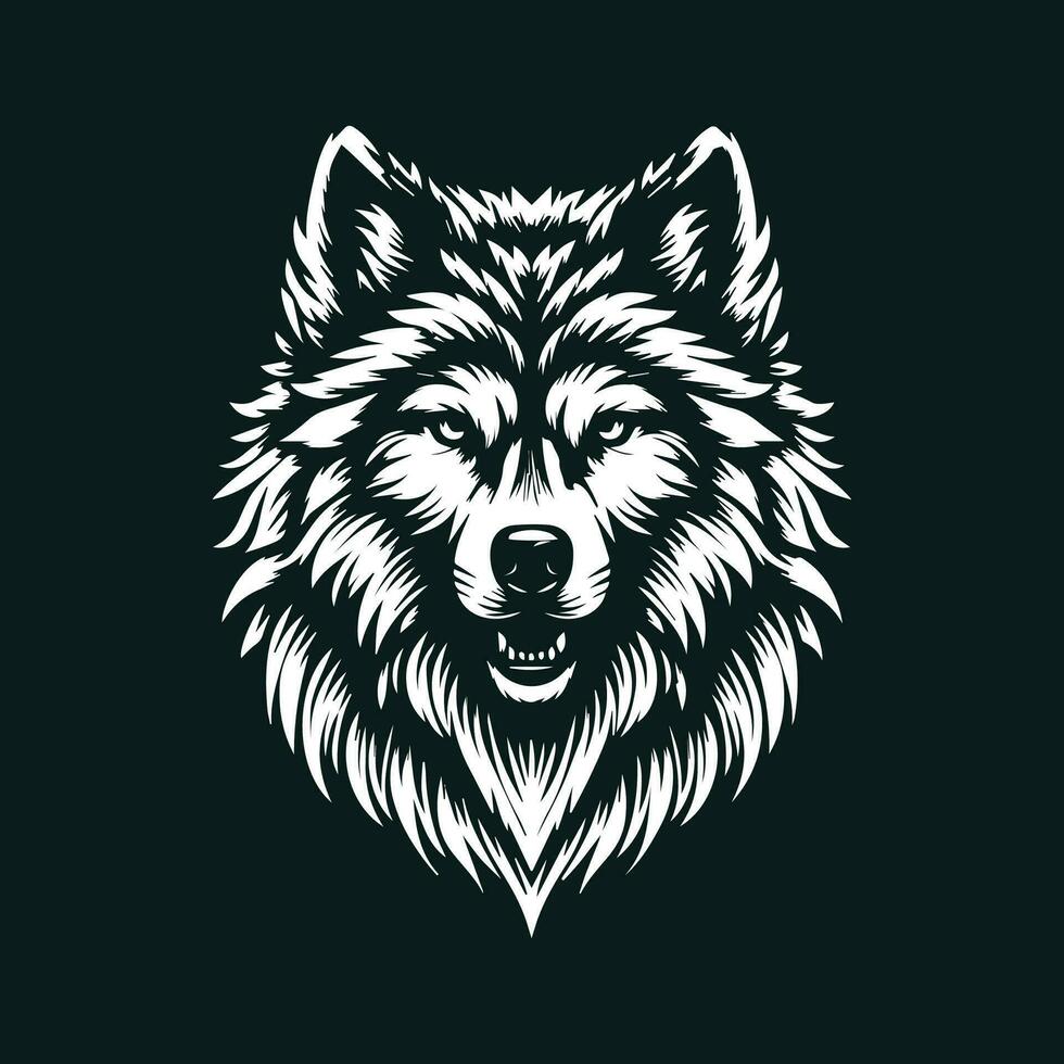 Wolf head isolated on black background. Vector illustration for your design.