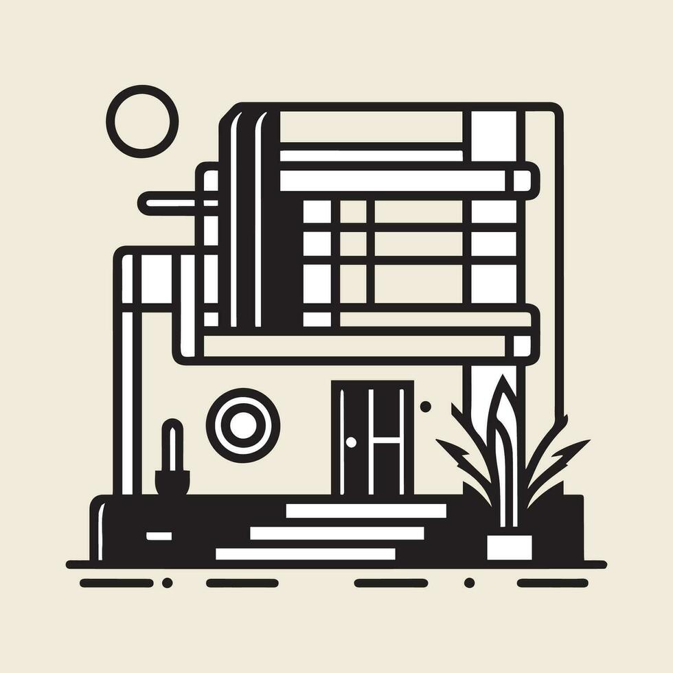 Modern house vector illustration in line art style. Architecture design element bauhaus design.