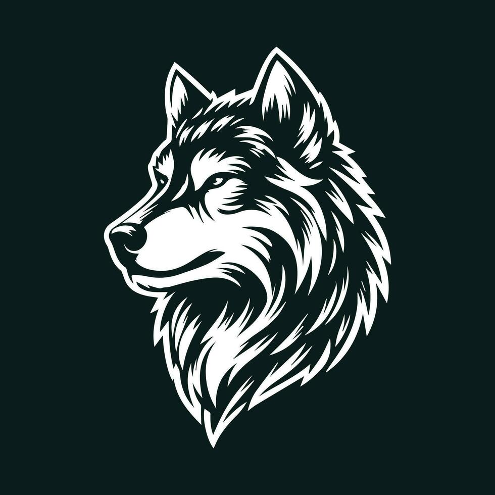 Fox head vector illustration on black background. Wolf head logo template