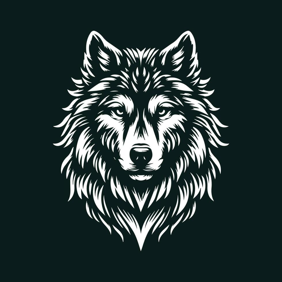 Wolf head isolated on black background. Vector illustration for your design.