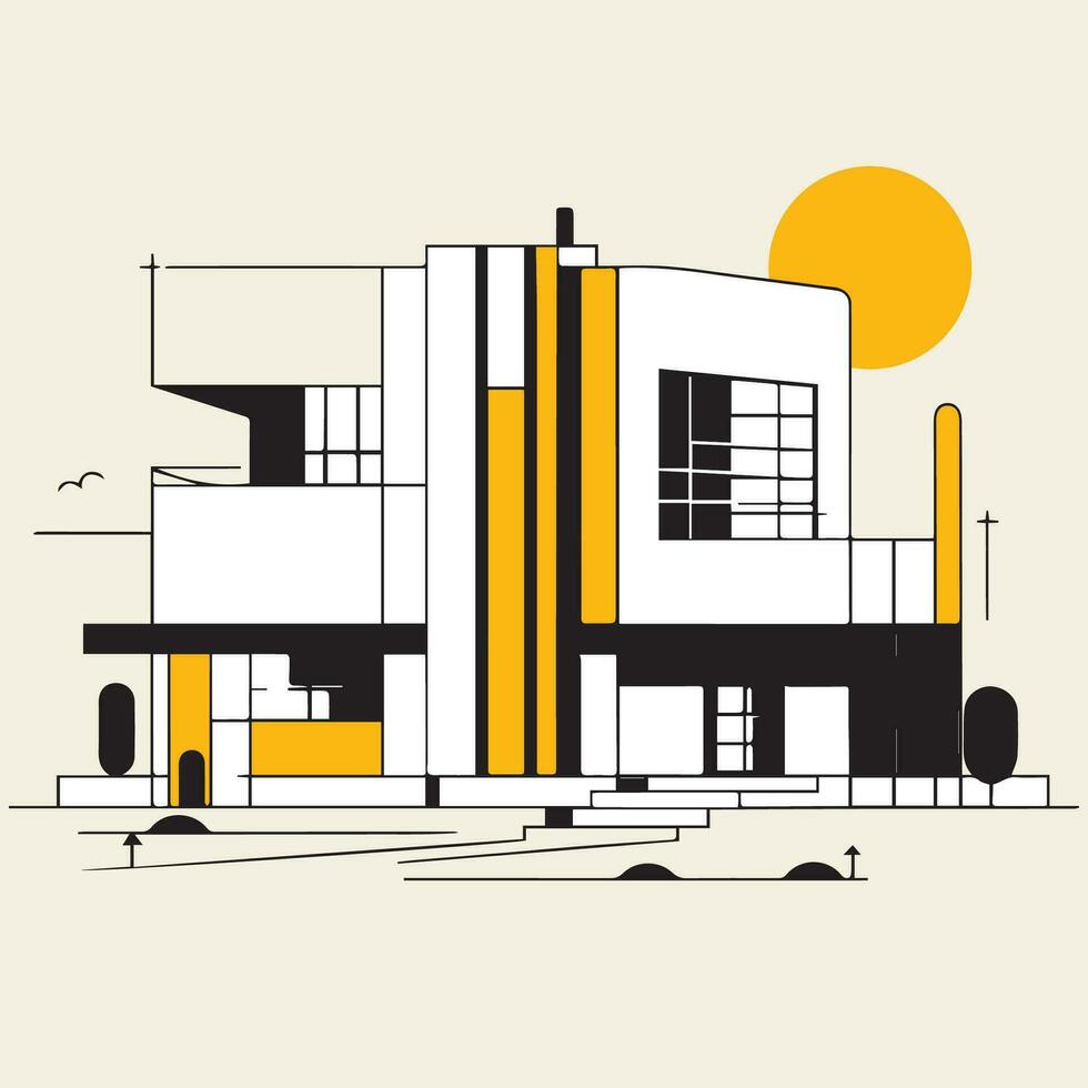 Modern house on a light background. Vector illustration in flat style bauhaus design.