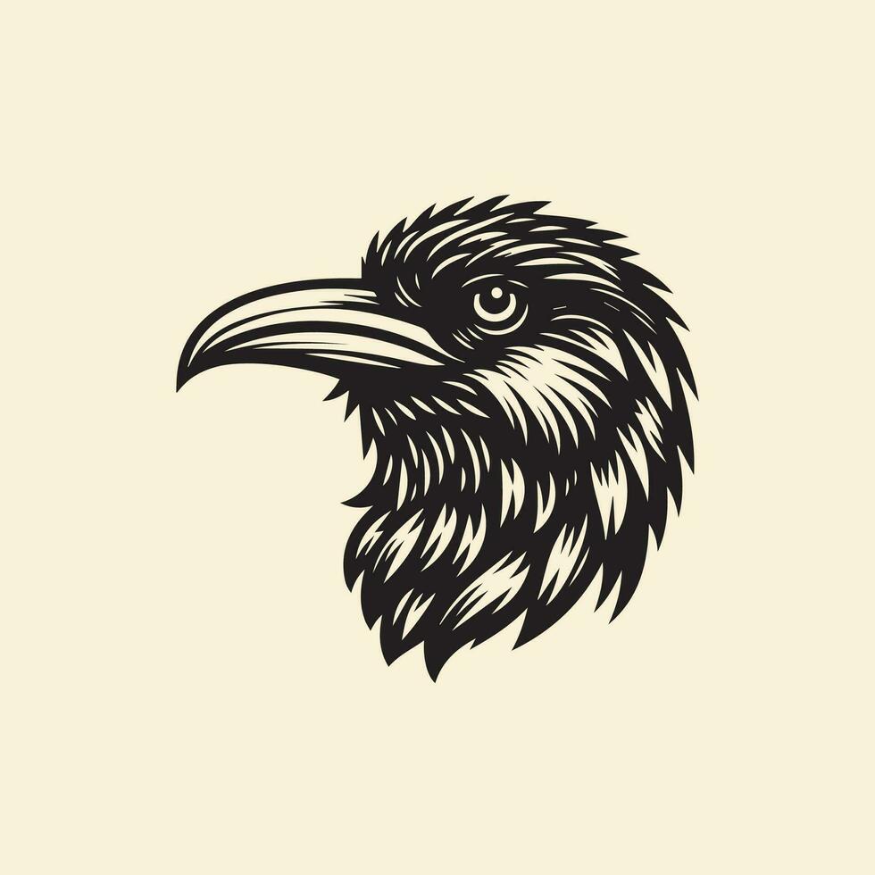 Eagle head. Vector illustration of a raven head in vintage style.