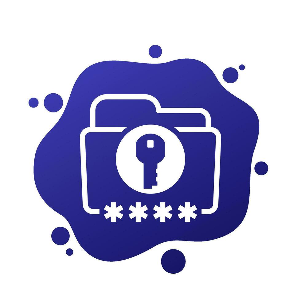 folder and key icon, password protection vector