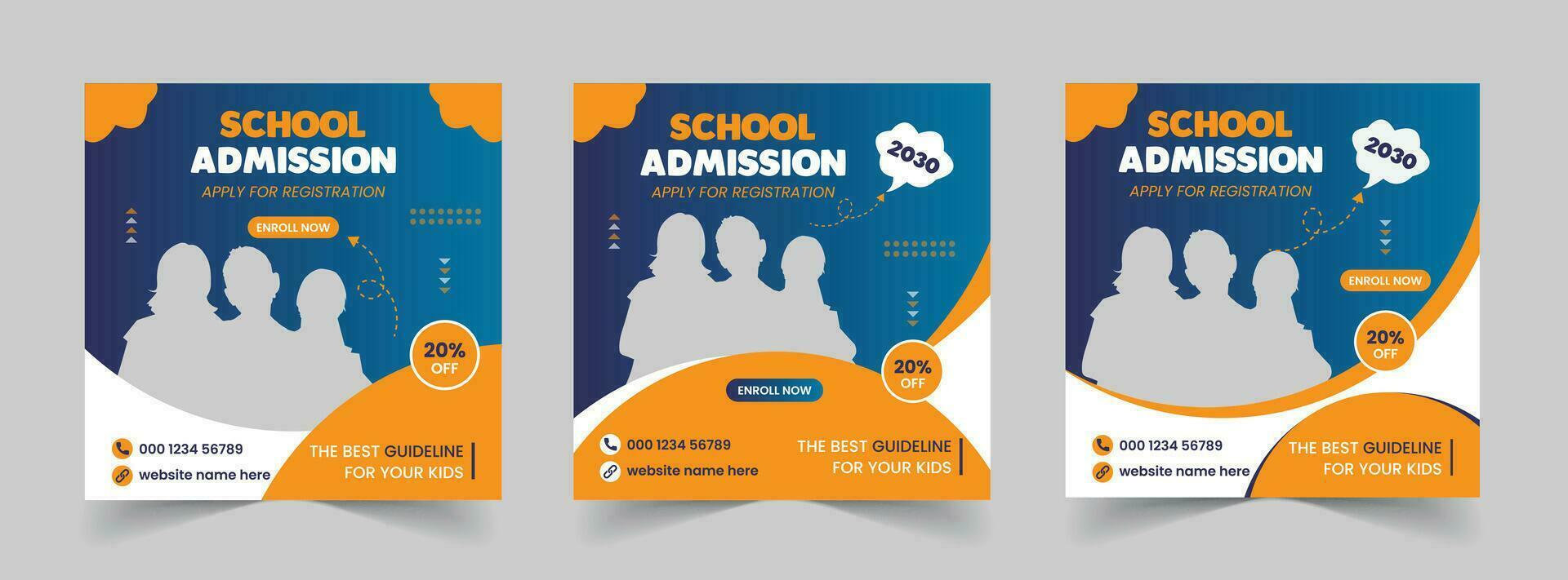 Free Vector School Admission Social Media Post and Back to School Educational Web Banner Template design