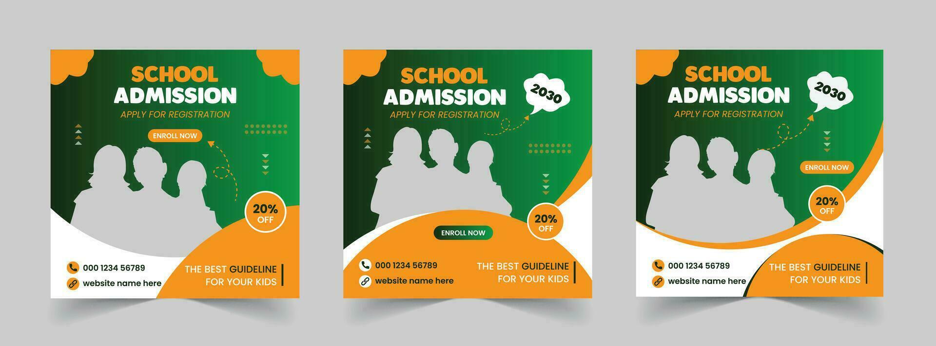 Free Vector School Admission Social Media Post and Back to School Educational Web Banner Template design