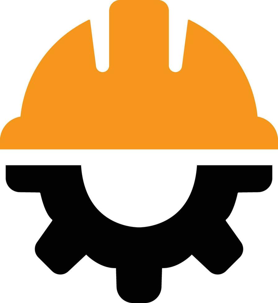 Construction helmet on the gear icon in flat. isolated on Construction, labor and engineering symbols. Workwear, helmet cogwheel. Safety and protection. vector for apps web