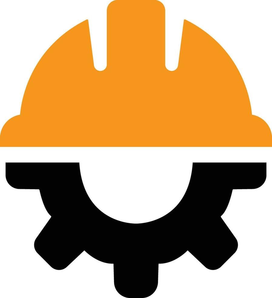 Construction helmet on the gear icon in flat. isolated on Construction, labor and engineering symbols. Workwear, helmet cogwheel. Safety and protection. vector for apps web