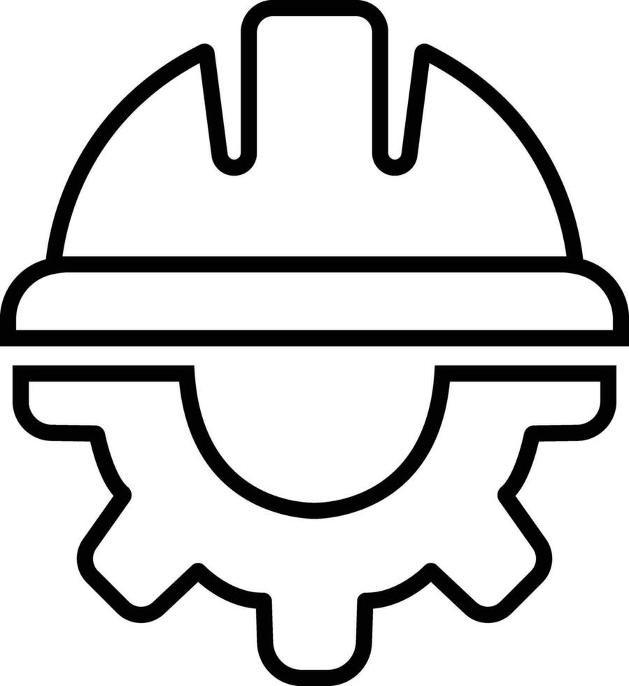 Construction helmet on the gear icon in line. isolated on Construction, labor and engineering symbols. Workwear, helmet cogwheel. Safety and protection. vector for apps web
