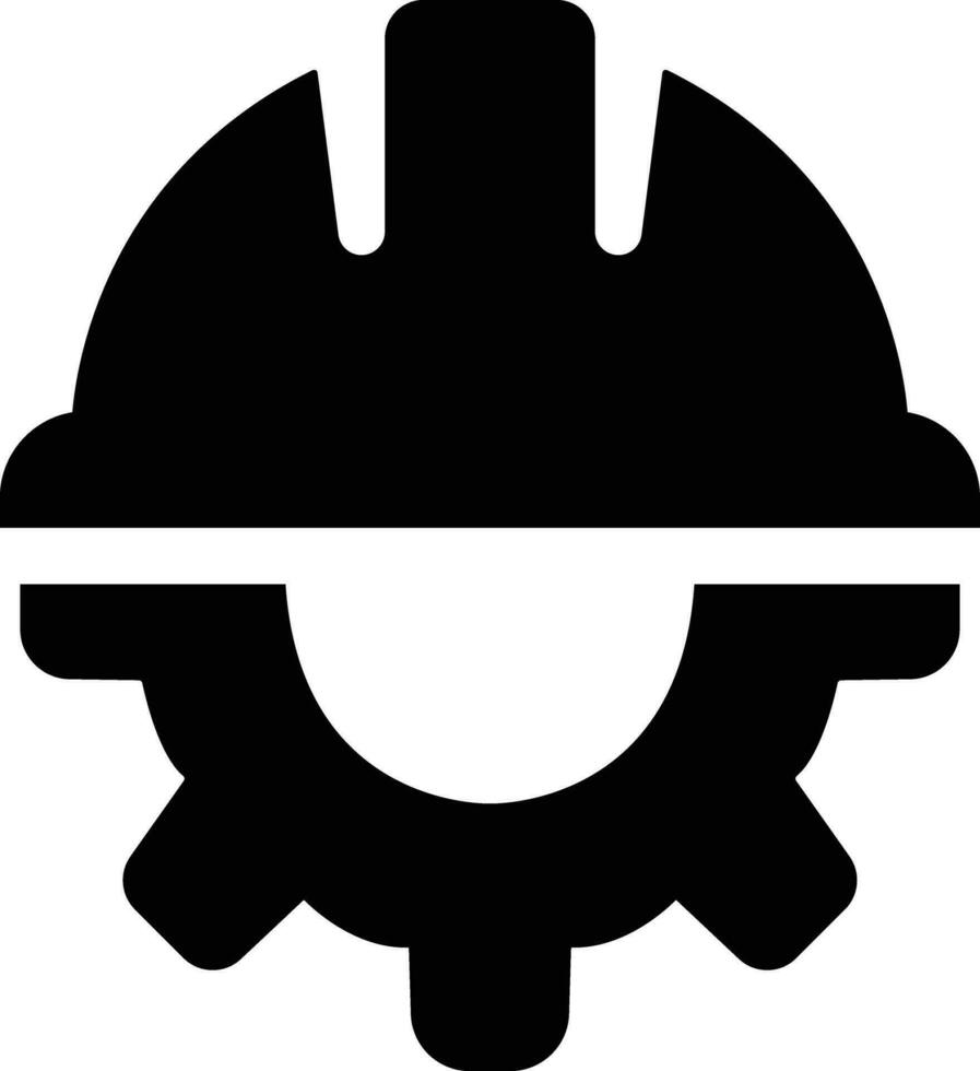 Construction helmet on the gear icon in flat. isolated on Construction, labor and engineering symbols. Workwear, helmet cogwheel. Safety and protection. vector for apps web