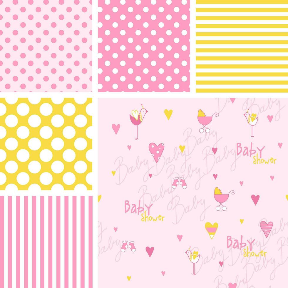 Set of cute baby shower patterns vector