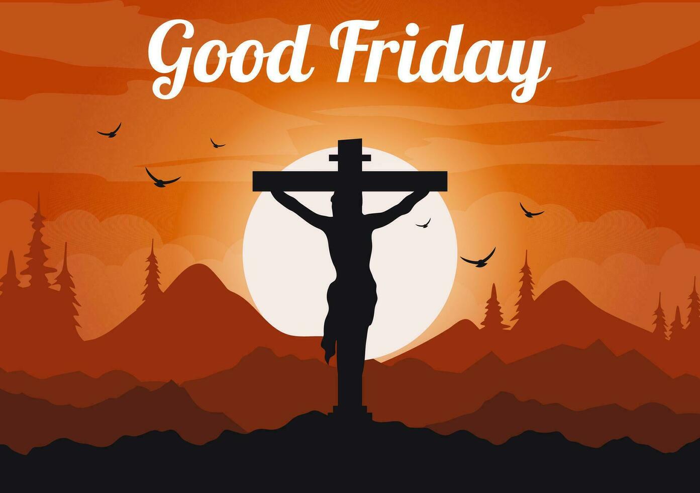 Happy Good Friday Vector Illustration with Christian Holiday of Jesus Christ Crucifixion and Pigeons in Flat Cartoon Background Design