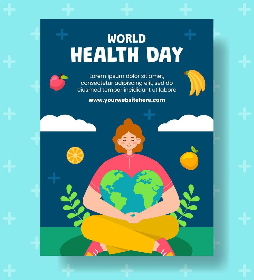 Health Day Vertical Poster Flat Cartoon Hand Drawn Templates Background Illustration vector
