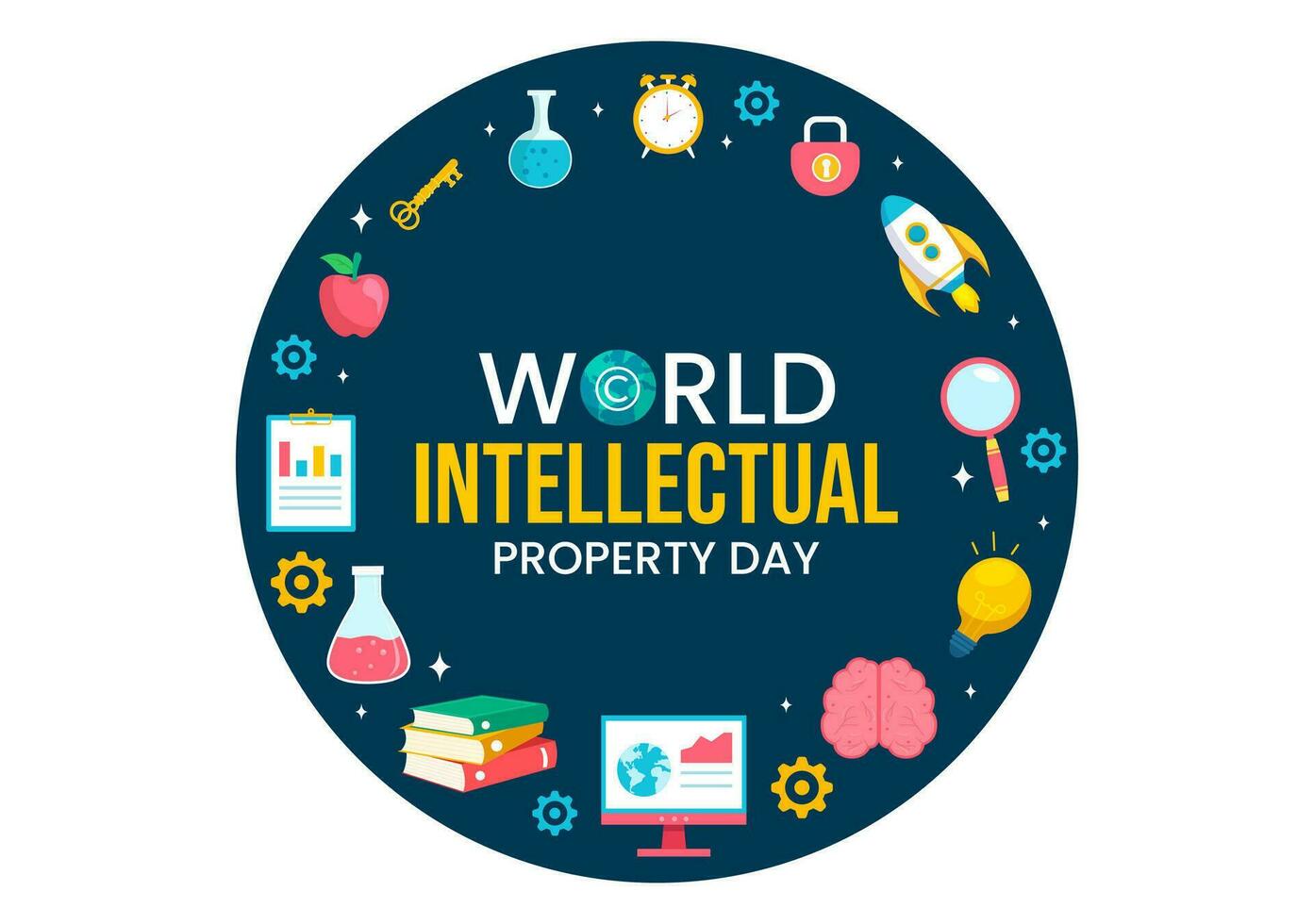 World Intellectual Property Day Vector Illustration on 26 April with Brain and Light Bulb for Innovation and Ideas Creativity Concept Background