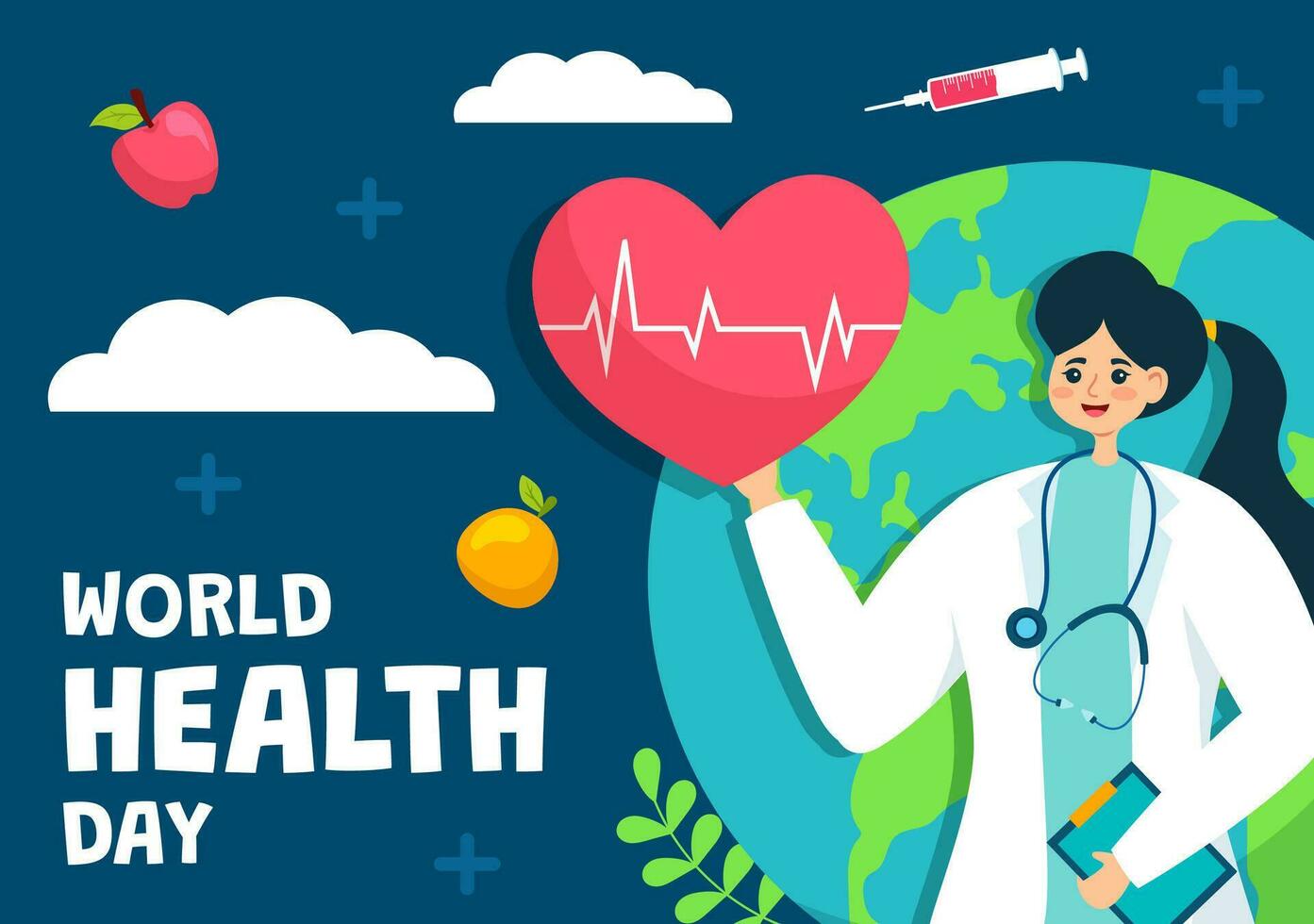 Health Day Social Media Background Flat Cartoon Hand Drawn Templates Illustration vector