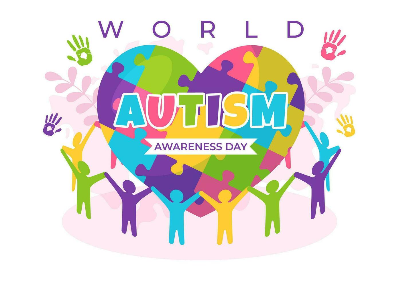 World Autism Awareness Day Vector Illustration with Ribbon of Puzzle Pieces in Healthcare Flat Background Design