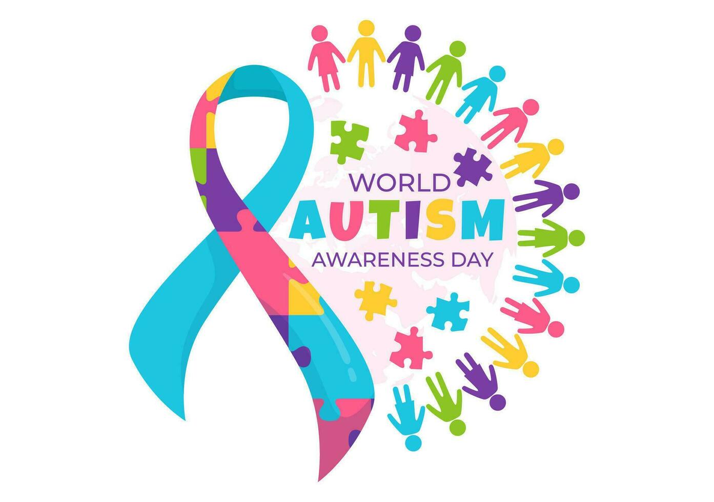 World Autism Awareness Day Vector Illustration with Ribbon of Puzzle Pieces in Healthcare Flat Background Design