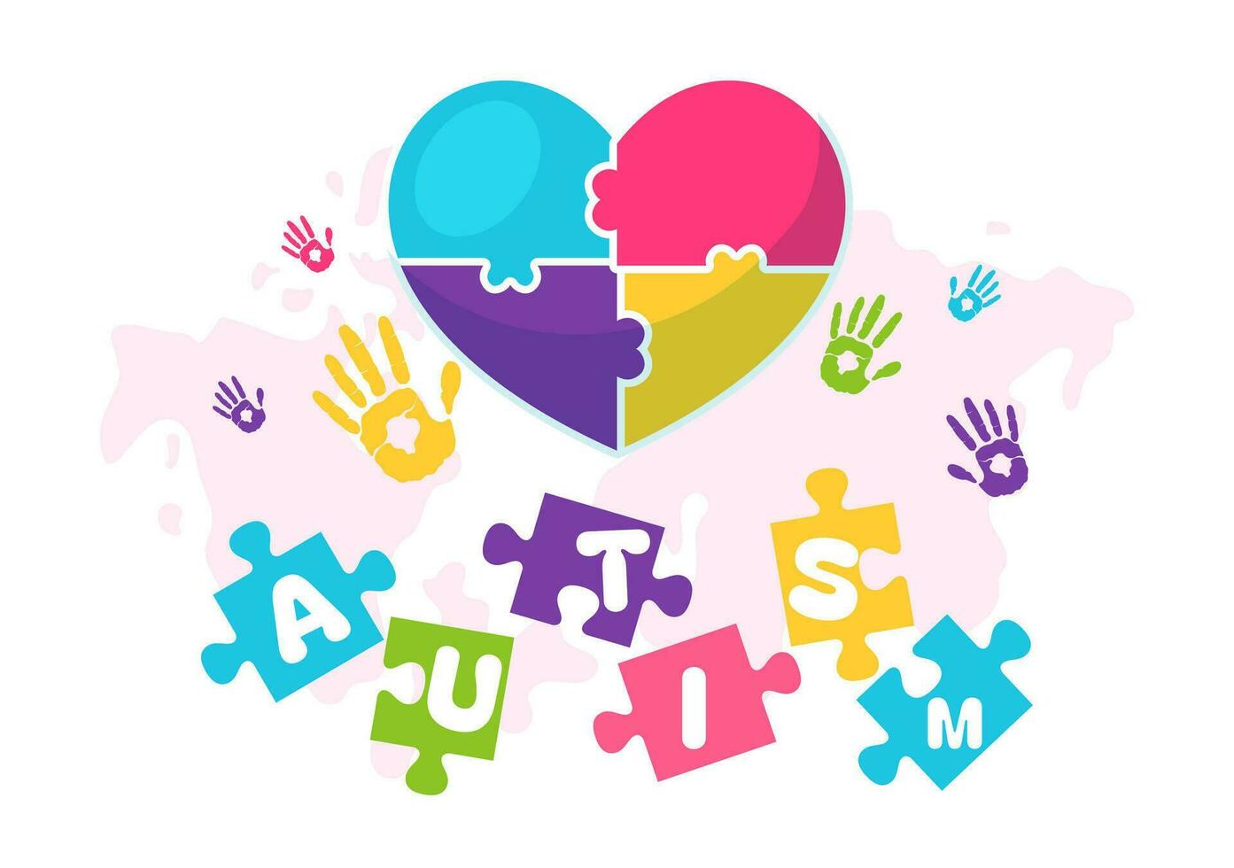 World Autism Awareness Day Vector Illustration with Ribbon of Puzzle Pieces in Healthcare Flat Background Design