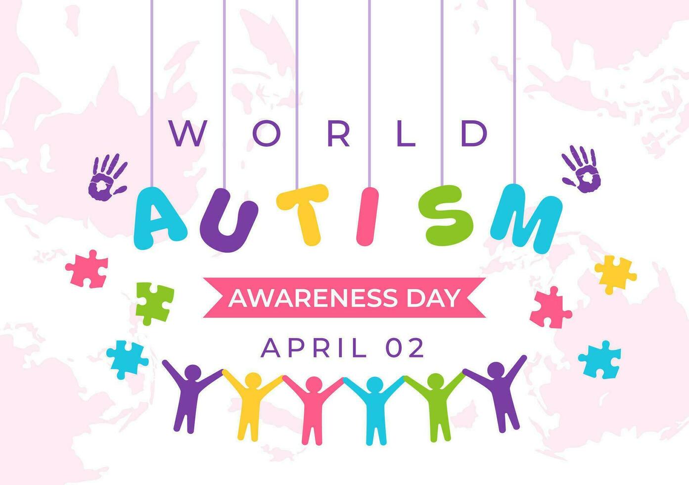 World Autism Awareness Day Vector Illustration with Ribbon of Puzzle Pieces in Healthcare Flat Background Design