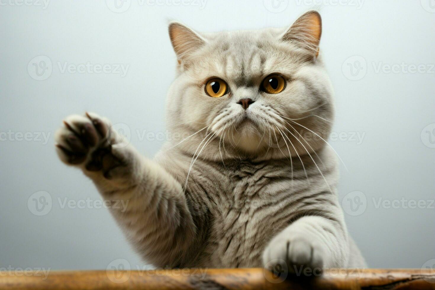 AI generated Whimsical feline British Shorthair cat posing with raised paw photo