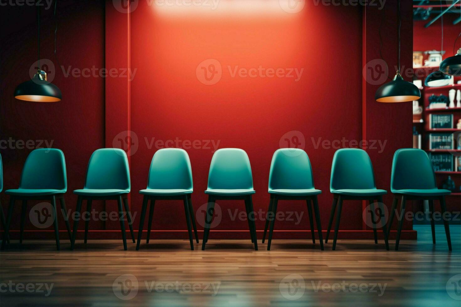 AI generated New Talent Search Empty chair conveys job vacancy, hiring initiative photo