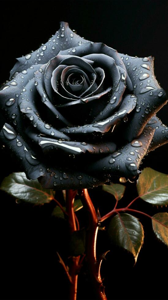 AI generated A captivating black rose, a symphony of darkness and delicate allure Vertical Mobile Wallpaper photo