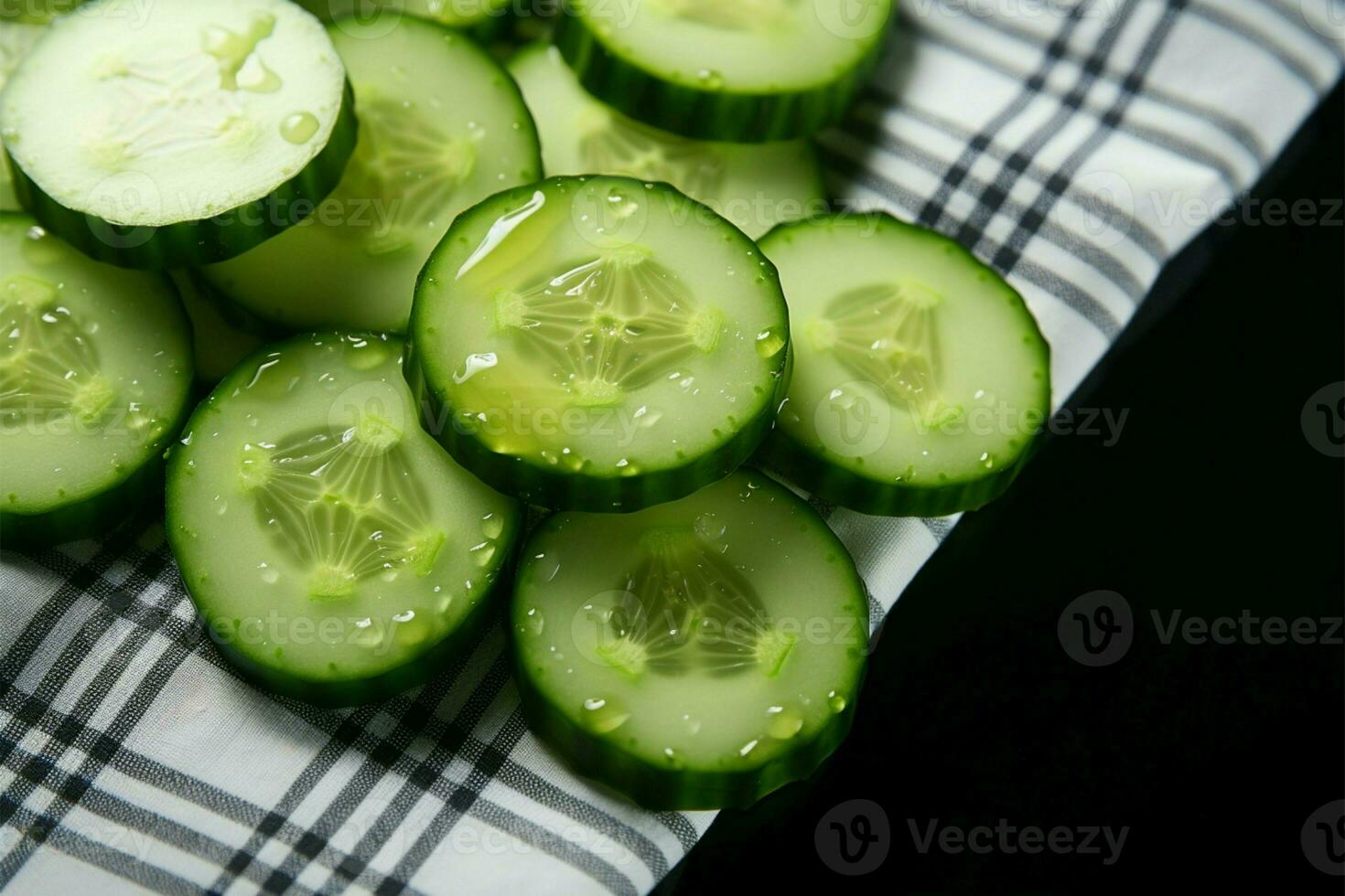 AI generated Refreshing cucumber slice close up, a delightful addition to the table photo